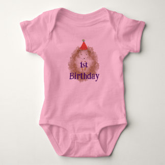 Body 1er Anniversaire Hérisson rose un morceau maillot