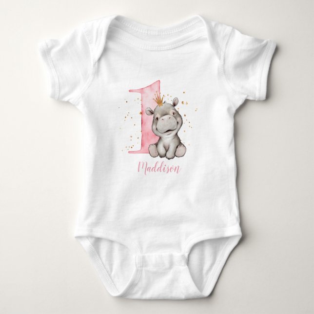 Body 1er anniversaire Hippo Princesse Baby Bodysuit (Devant)