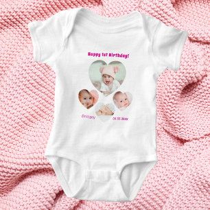 Body 1er anniversaire nom âge photo collage bébé fille
