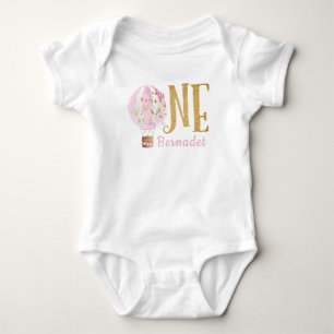 Body 1er Anniversaire Pink Hot Air Balloon Bodysuit bé