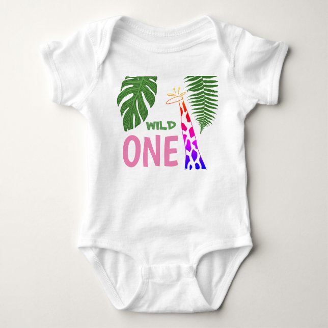 Body 1er anniversaire Wild One rose Giraffe Safari Jung (Devant)