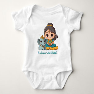 Body 1er Diwali avec un éléphant mignon