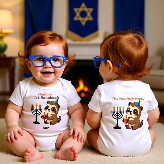 Body 1er Hanukkah Petits Pieds, Grand Mazel (1st Hanukkah Tiny Toes, Major Mazel Baby Bodysuit)