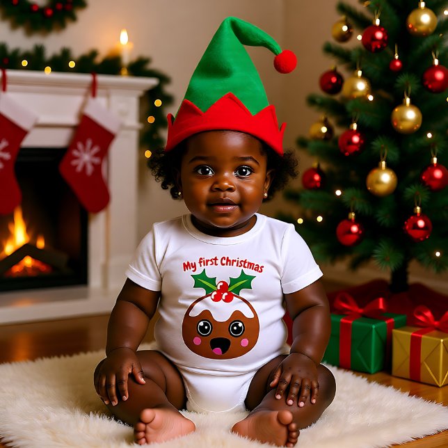 Body 🎄 1er Noël avec pudding de Noël (🎄 My 1st Christmas with Christmas pudding Baby Bodysuit)