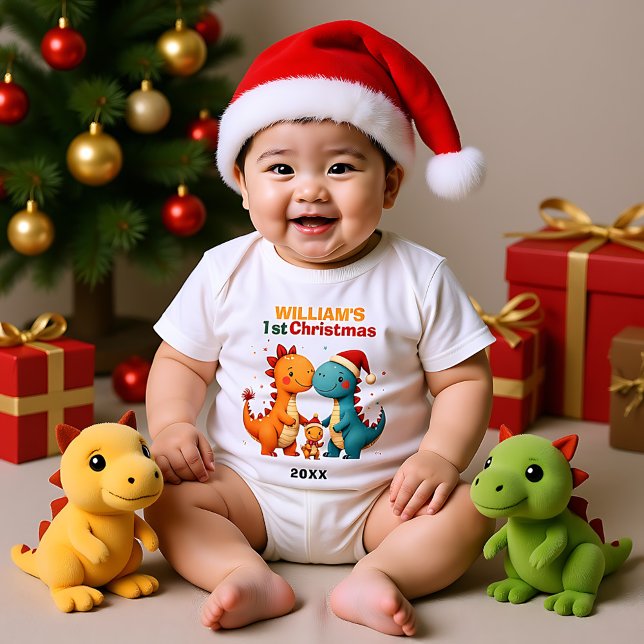 Body 1er Noël, texte personnalisé, Trio Joyeux Hatchmas (1st Christmas, own text, Merry Hatchmas Trio Baby Bodysuit)