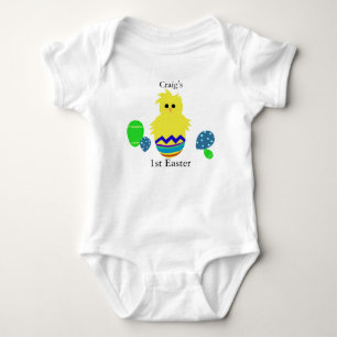 Body 1er OEuf de poussin rayé jaune pâques PERSONNALISE