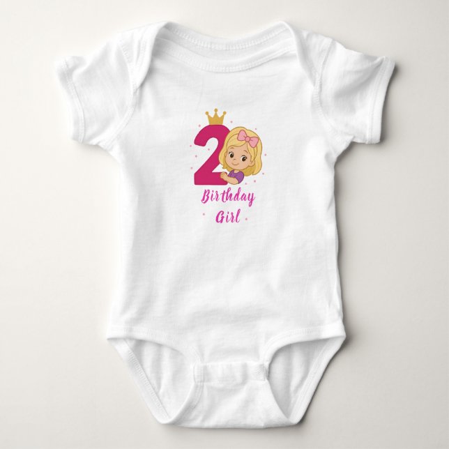 Body 2e fille anniversaire avec Couronne et numéro rose (Devant)