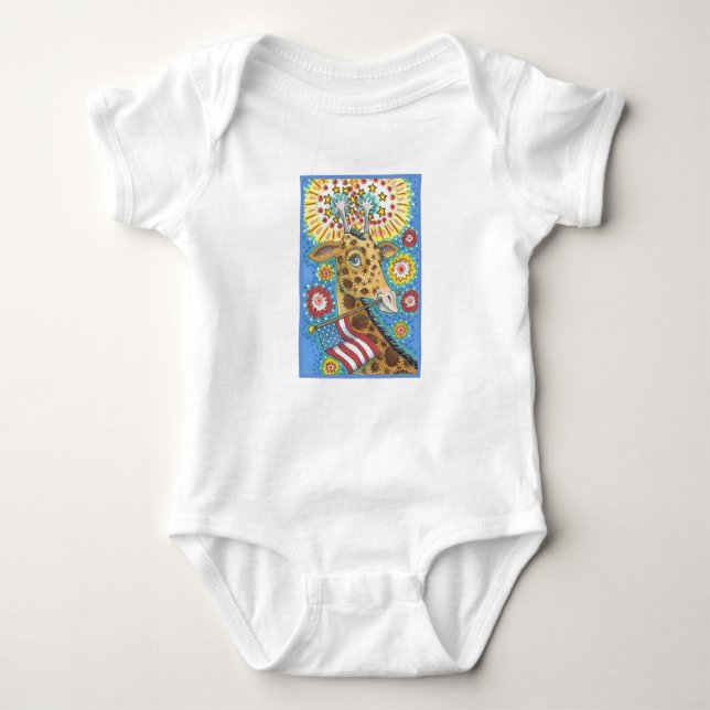 Body 4 juillet GIRAFFE, BÉBÉ JERSEY BODYSUIT Blanc (Devant)