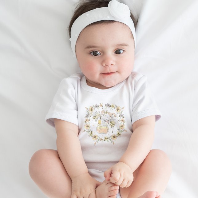 Body Abeilles De Miel, Fée & Bébé En Motif Sans Faille (Honey Bees, Fairy & Baby Bees In Seamless Pattern Baby Bodysuit)