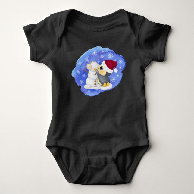 Body Adorable Bodysuit Pour Bébé Pingouin Et Snowman (Devant)