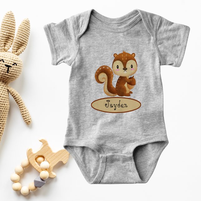 Body Adorable écureuil Kawaii tenant du maïs Votre nom (Adorable Kawaii Squirrel Holding Acorn Your Name Baby Bodysuit)