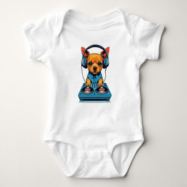 Body Adorable Ginger petit chien DJing avec casque (Devant)