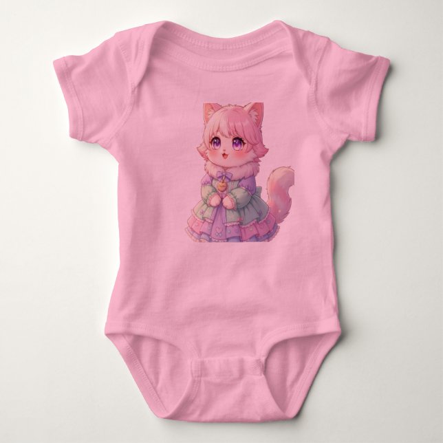 Body Adorable Pink Anime Cat Baby Shower Gift Bodysuit (Devant)