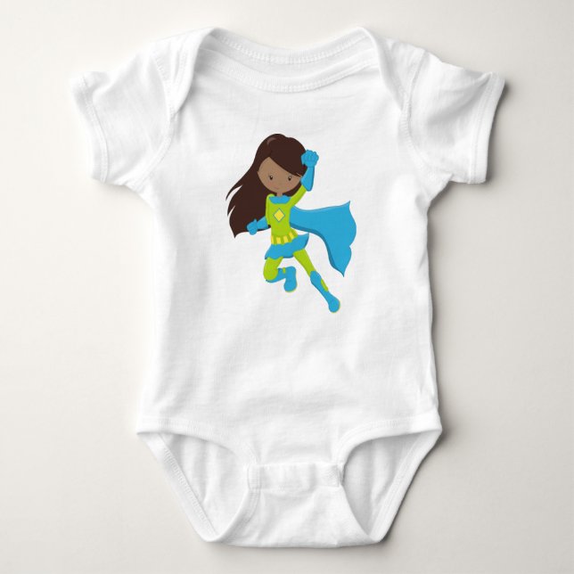 Body African American Girl, Superhero Girl, Blue Cape (Devant)
