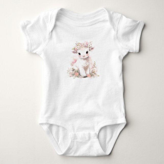 Body Agneau à mouton bébé avec fleurs (Devant)