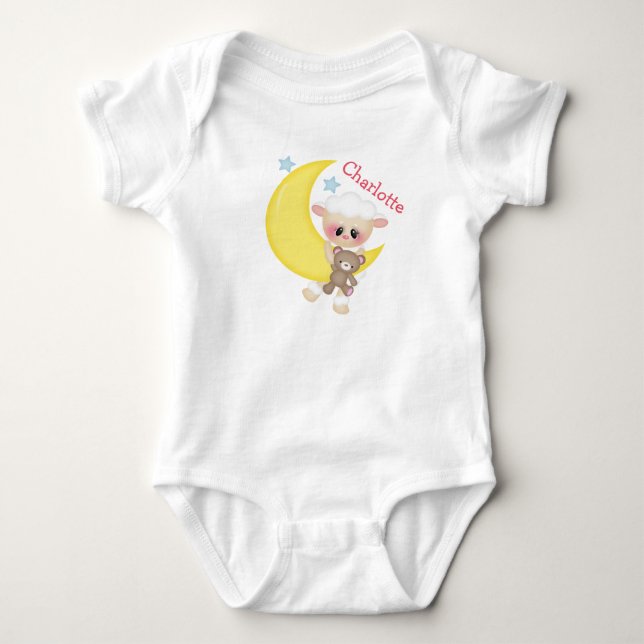 Body Agneau mignon sur lune de croissant avec monogramm (Devant)