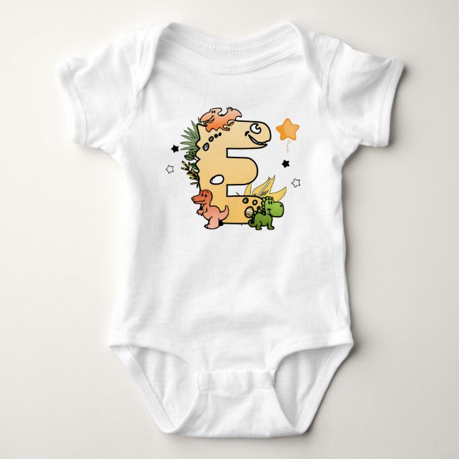 Body Alphabet Dino pour bébés avec nom Commencer par E (Devant)