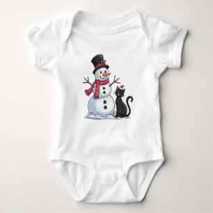 Body Amis de Noël Bonhomme de neige et Chat noir