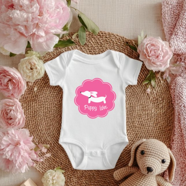 Body Amour de chiot fillette rose Dachshund  (Puppy love baby outfit dachshund@3x)