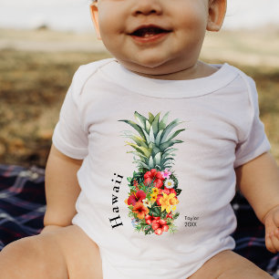 Body Ananas Tropical Hawaii avec fleurs, Nom de famille