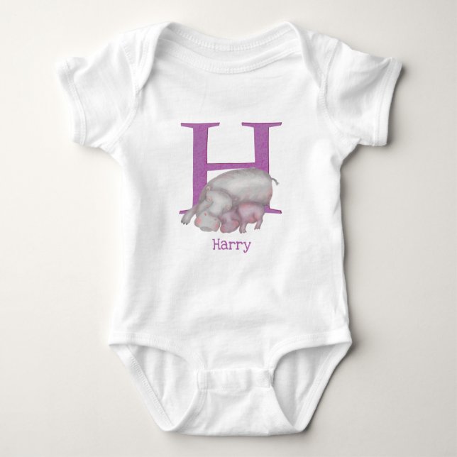 Body Animal ABC H est pour hippo bébé bodysuit (Devant)
