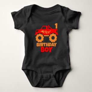 Body Anniversaire Garçon Red Monster Camion avec Age Or