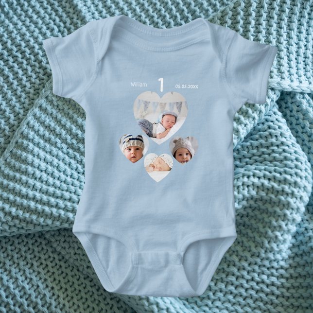 Body Anniversaire nom âge photo collage bébé garçon ble (Créateur téléchargé)