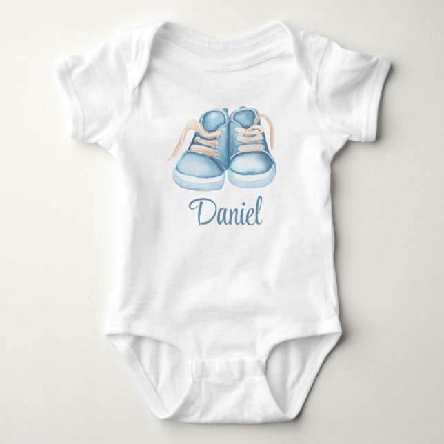 Body Aquarelle Blue Baby Chaussures Nom personnalisé (Devant)