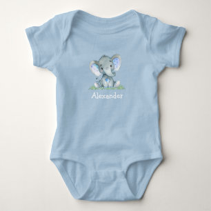 Body Aquarelle Blue Baby Elephant sur le bleu vert