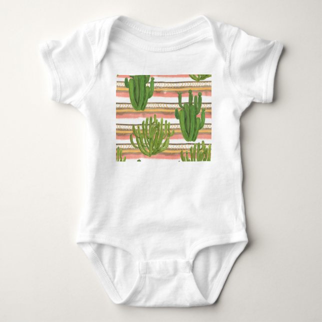 Body Aquarelle de cactus, arrière - plan rayé, couche t (Devant)