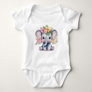 Body Aquarelle Eléphant mignon avec fleurs