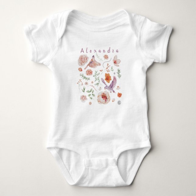 Body Aquarelle Floral Hummingbird monogramme ajouter le (Devant)