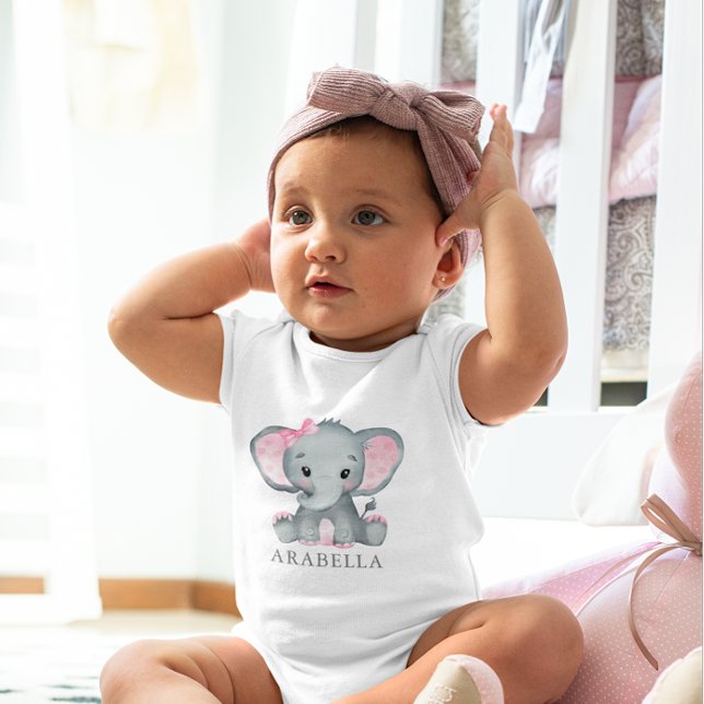 Body Aquarelle mignonne Eléphant rose bébé fille (Cute Watercolor Elephant Pink Baby Girl Baby Bodysuit)