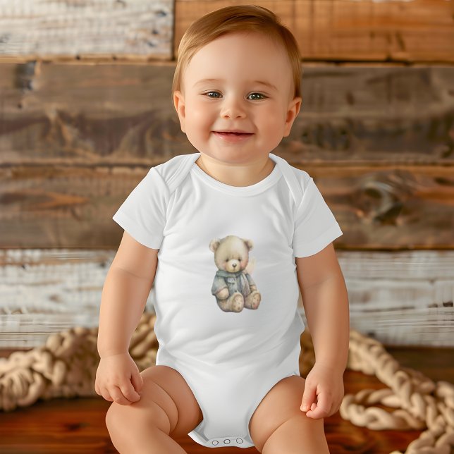 Body Aquarelle mignonne Ours en peluche Nom personnalis (Cute Watercolor Teddy Bear Custom Name Gift Baby Bodysuit)
