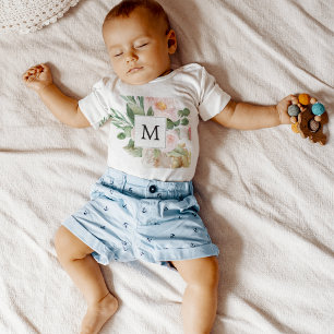 Body Aquarelle moderne Fleurs roses Monogrammes