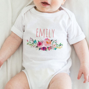 Body Aquarelle nommée personnalisée Floral-5 de bébé