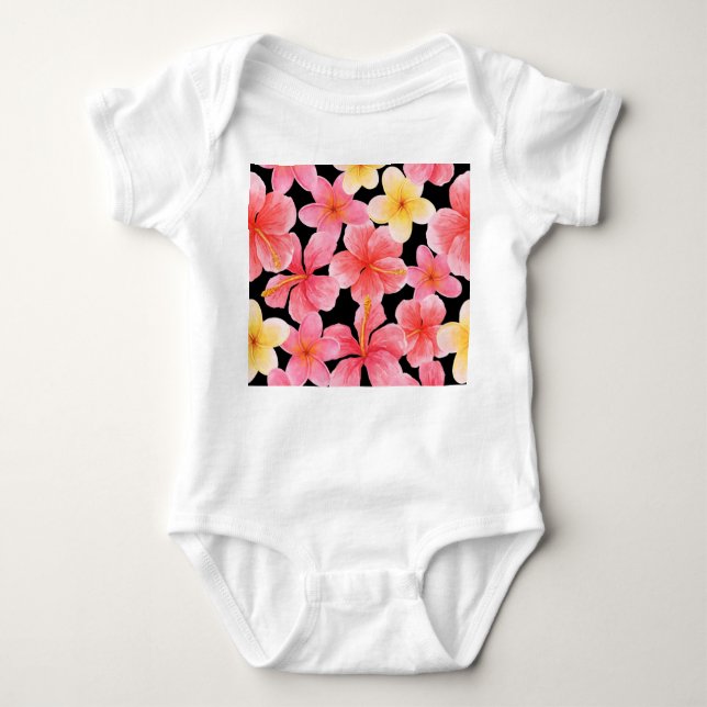 Body Aquarelle Plumeria Hibiscus Fleurs Motif (Devant)
