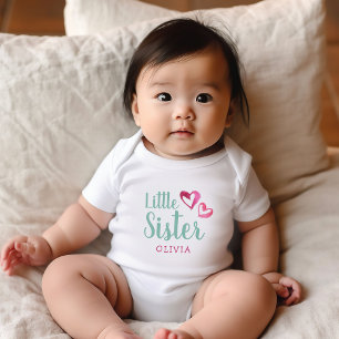 Body Aquarelle rose Coeurs Petite Soeur Nom Monogramme