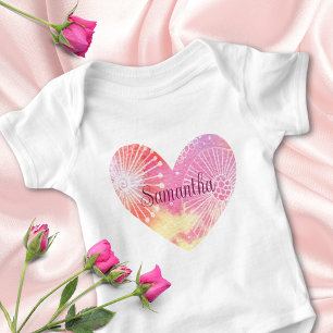 Body Aquarelle rose Cravate-Dye Coeur Nom de la fille