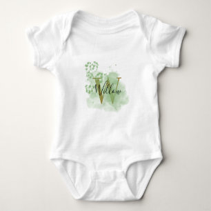 Body Aquarelle verte personnalisée et initiale florale