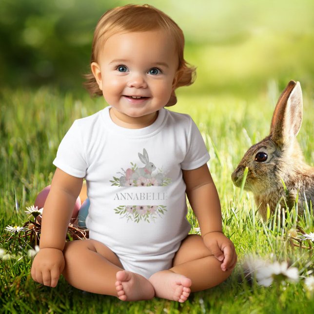 Body Aquarelle vintage Lapin de Pâques Cadeau personnal (Vintage Watercolor Easter Bunny Personalized Gift Baby Bodysuit)