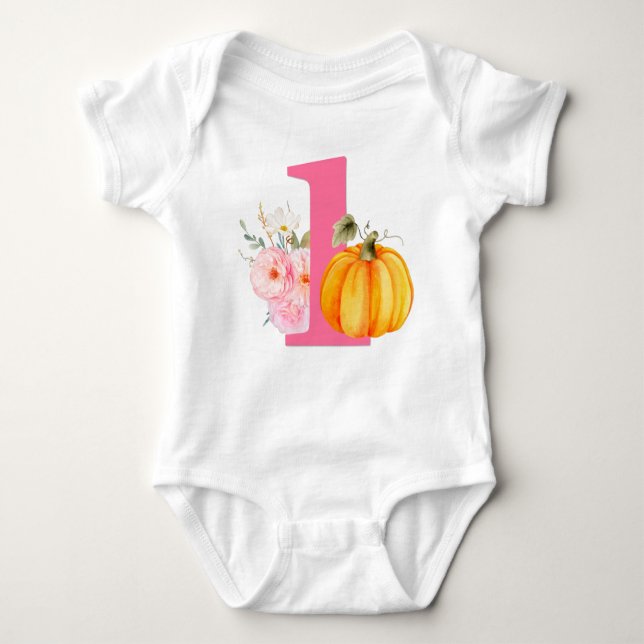 Body Automne Floral Citrouille Baby Girl's 1st Birthday (Devant)
