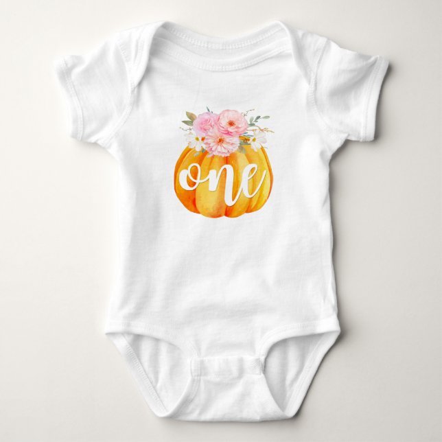 Body Automne Floral Citrouille Baby Girl's 1st Birthday (Devant)