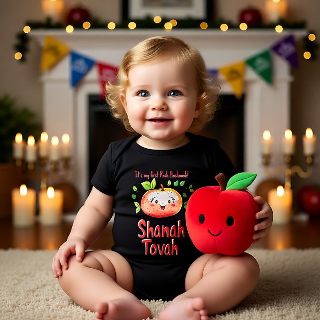 Body 🍎 Avec texte personnalisé et pomme mignonne (🍎 With custom text and cute apple Baby Bodysuit)