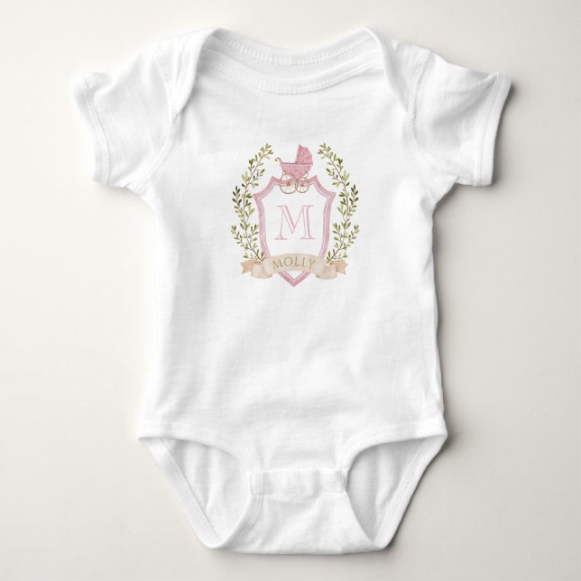 Body Baby Carriage Crest Monogram | Pink Baby Shower (Devant)