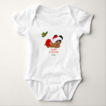 Body Baby Girl First Christmas Red Santa Hat Baby Bodys<br><div class="desc">Bébé dormant en rouge avec chapeau de Père Noël. Personnaliser texte,  style de police et couleur.</div>