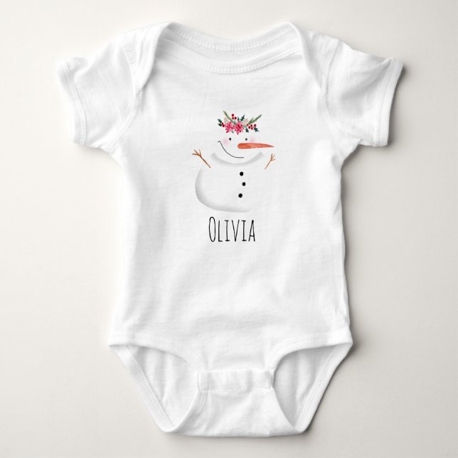 Body Baby Girls First Christmas Flower Snowman and Name (Devant)