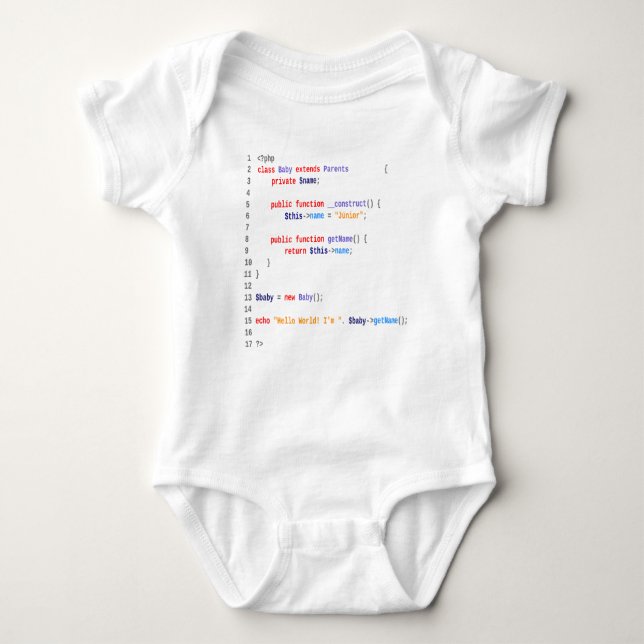 Body baby hello world php blanche (Devant)