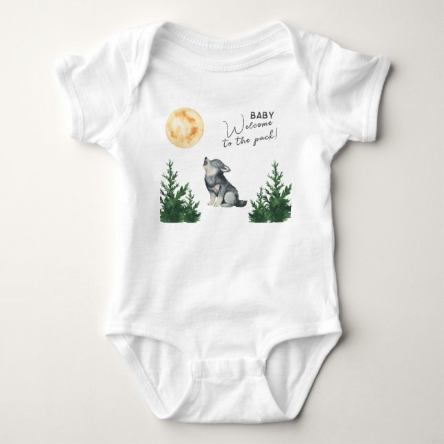 Body Baby Shower au Loup à l'aquarelle  (Devant)