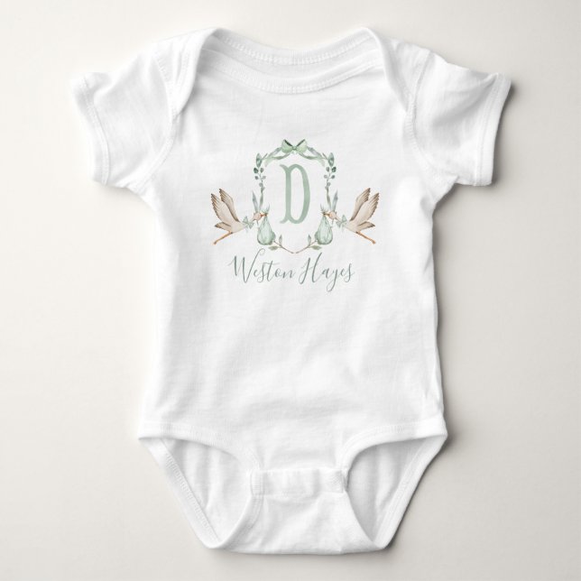 Body Baby shower de garçon Preppy Southern Green Stork (Devant)